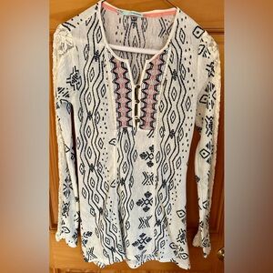 Maurices Navy and Cream Patterned Top
